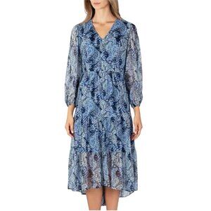 Joie Chiffon Midi Maxi Cottagecore Dress XXL Parisian Tiered Smocked Floral Blue